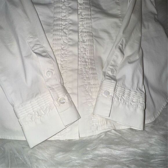 Vintage Lafayette 148 New York Tuxedo Pleated White Button-Up Blouse Size 8 - Picture 4 of 10
